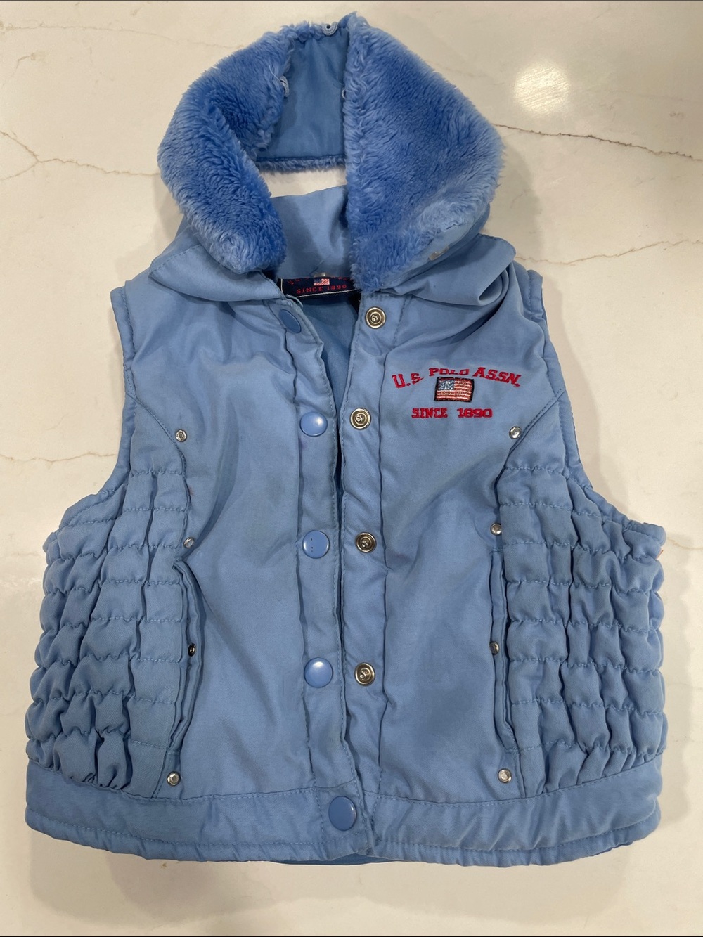 U.S. Polo Assn. Sky Blue Faux-Fur Collar children’s 4T Puffer Vest